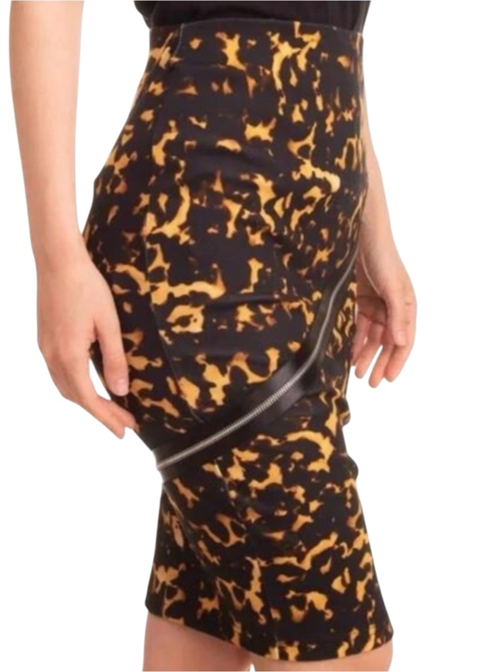 McQ Alexander McQueen Leopard Zipper Stretch Cotton Pencil Skirt (S)